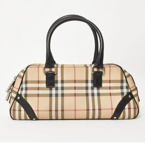 Burberry Bag Vintage Beige House Check Coated Canvas Studded Bowler Handbag